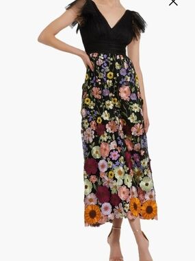 Mac Duggal Embroidered Ruched Flutter Sleeve A Line Dress